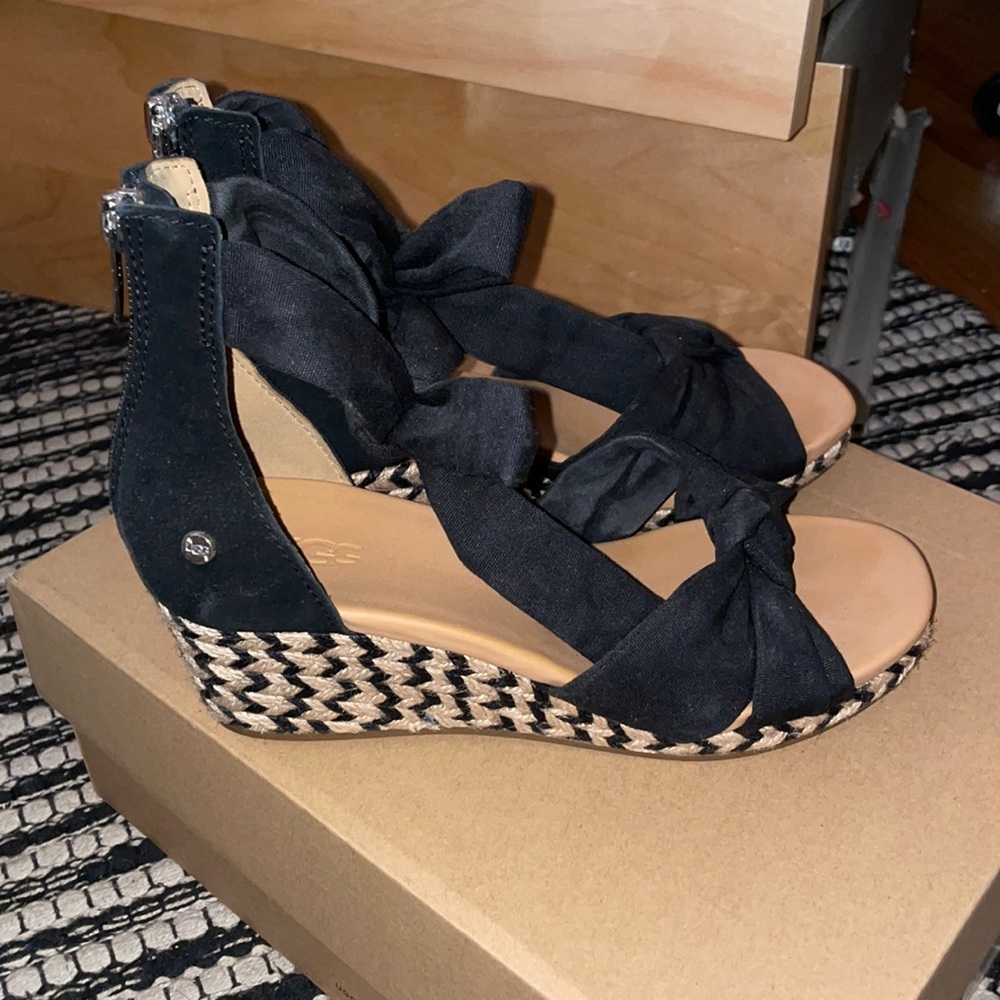 UGG Yarrow Black Canvas Wedge Sandal